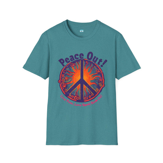 Peace Out! T-Shirt – Psychedelic Sun & Peace Sign Retro Rock Tee