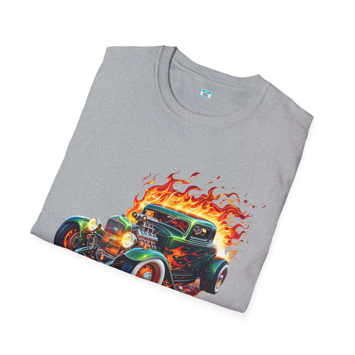 Hot Rod Flaming Car “Warning: Runs Hot!” Unisex Tee