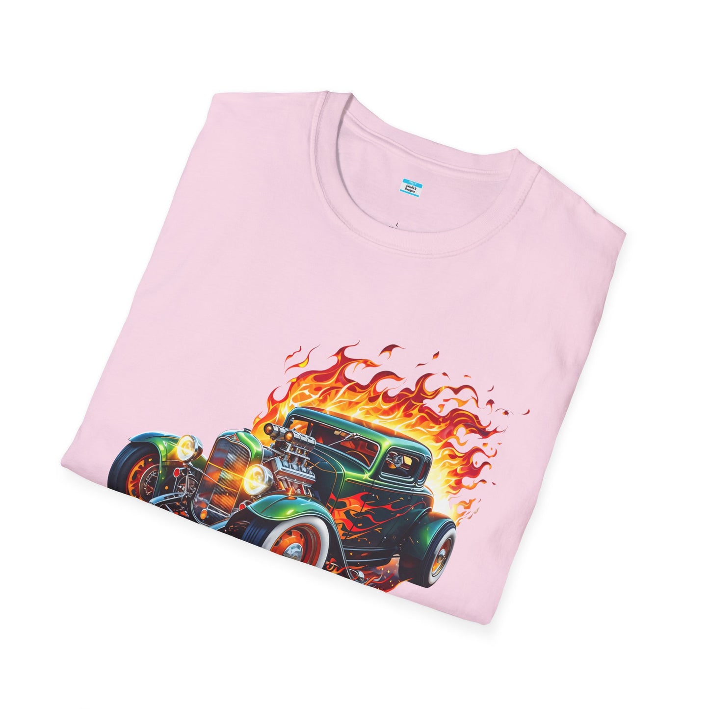 Hot Rod Flaming Car “Warning: Runs Hot!” Unisex Tee