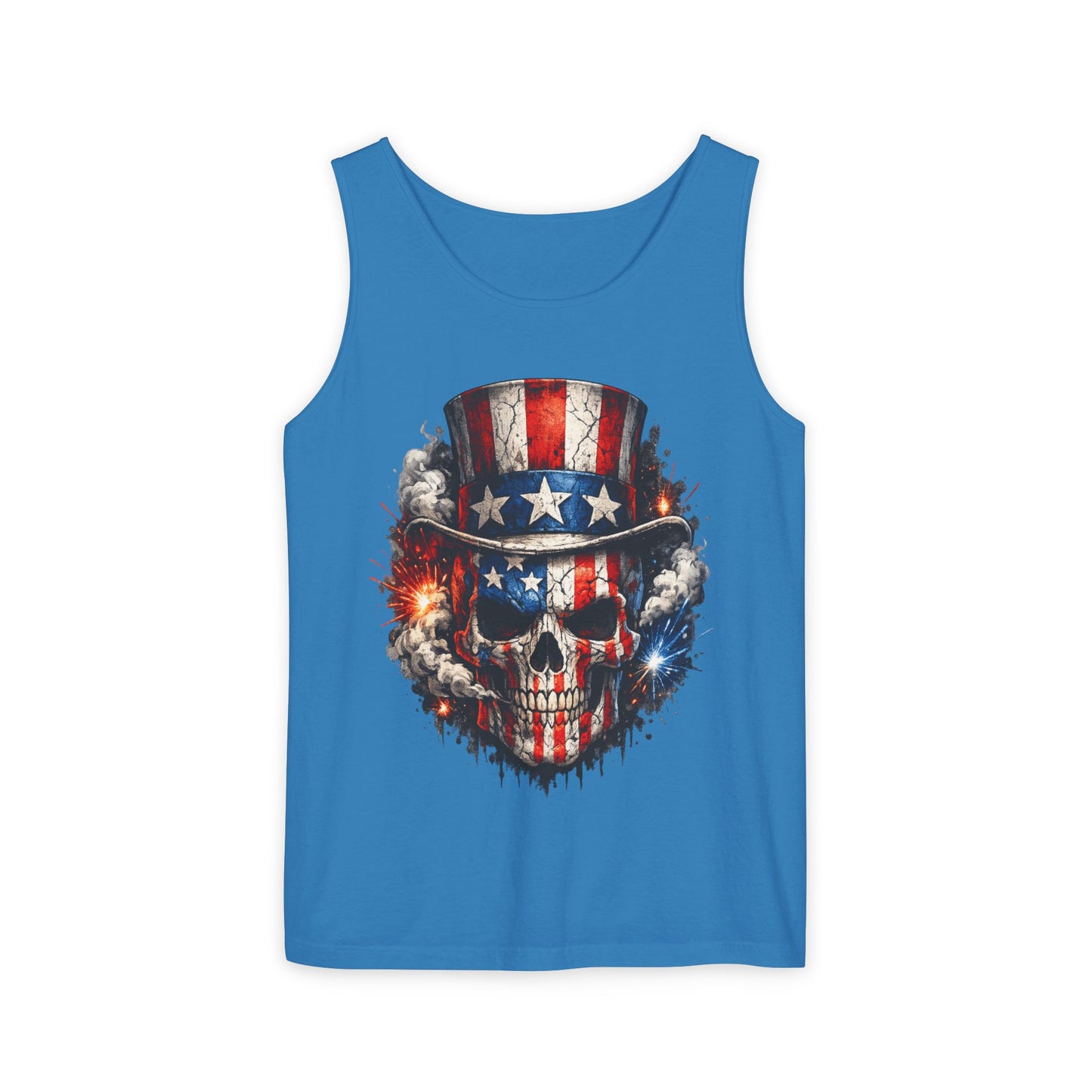 Patriotic Skull Tank Top with Uncle Sam Hat | American Flag 4th of July Shirt