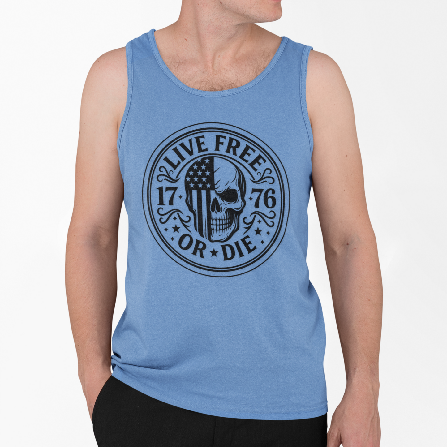 Live Free or Die Patriotic Skull Tank Top | 1776 American Freedom Shirt