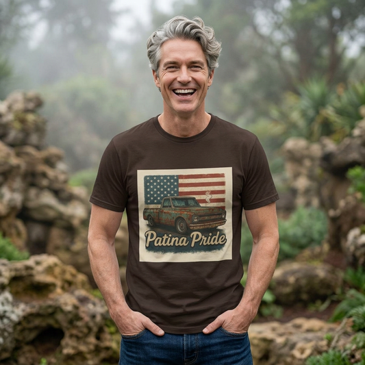 Patina Pride Vintage Truck Shirt | Classic Pickup American Flag Graphic Tee