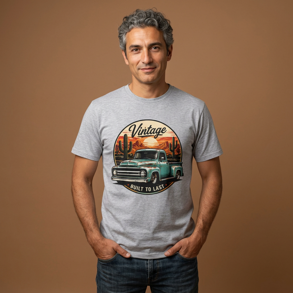Vintage Built to Last Truck Shirt | Classic Patina Pickup Desert Sunset Graphic Tee