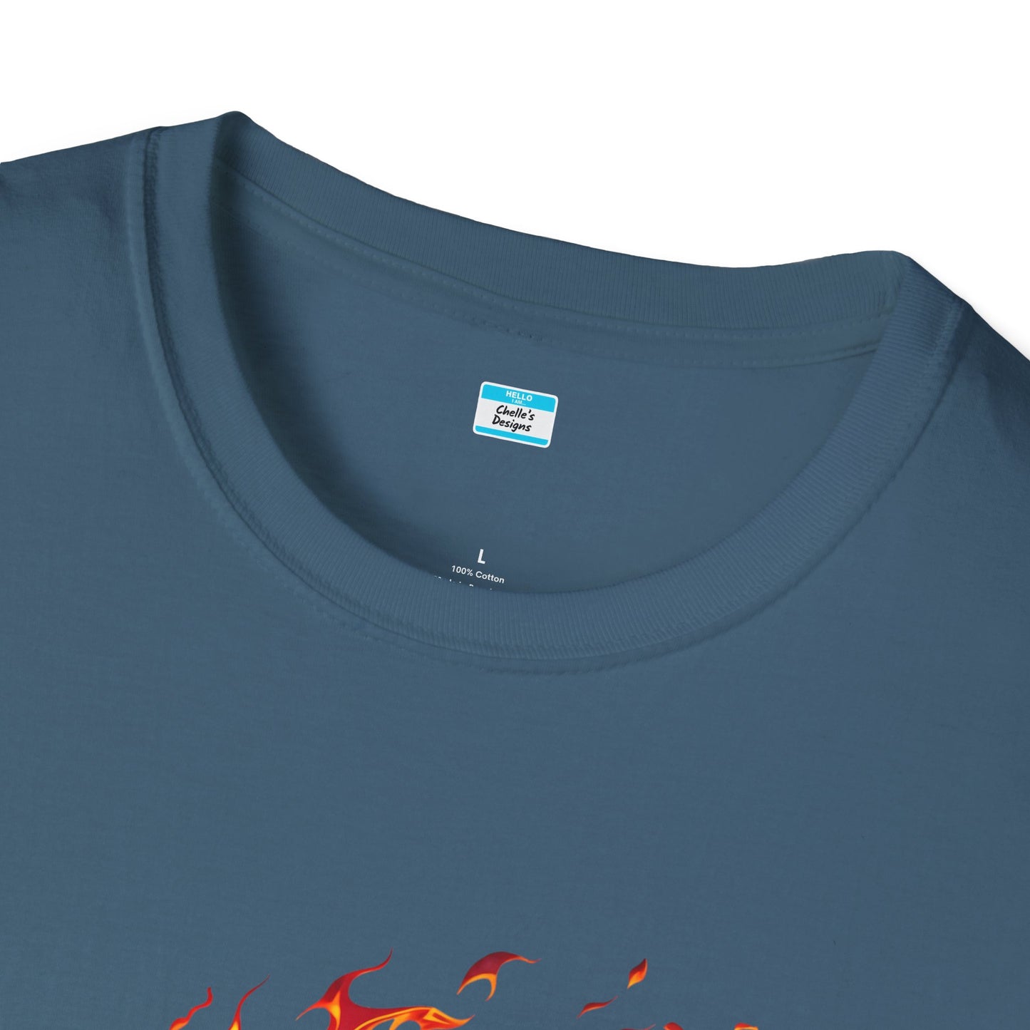 Hot Rod Flaming Car “Warning: Runs Hot!” Unisex Tee