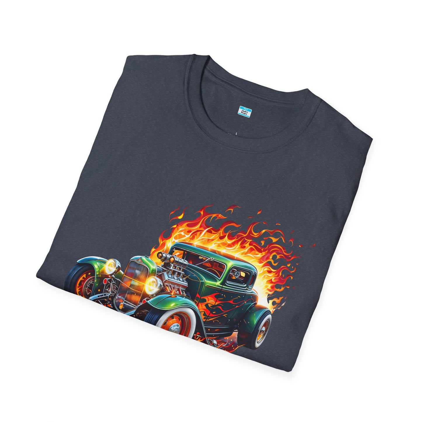 Hot Rod Flaming Car “Warning: Runs Hot!” Unisex Tee