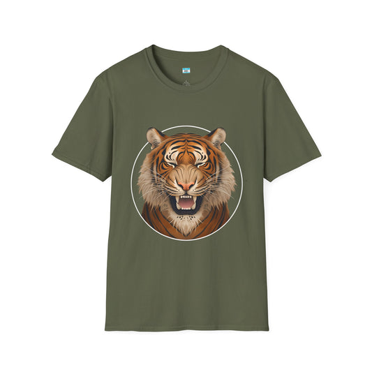 Roaring Tiger Face Graphic T-Shirt – Bold Wild Jungle Animal Tee for Men & Women