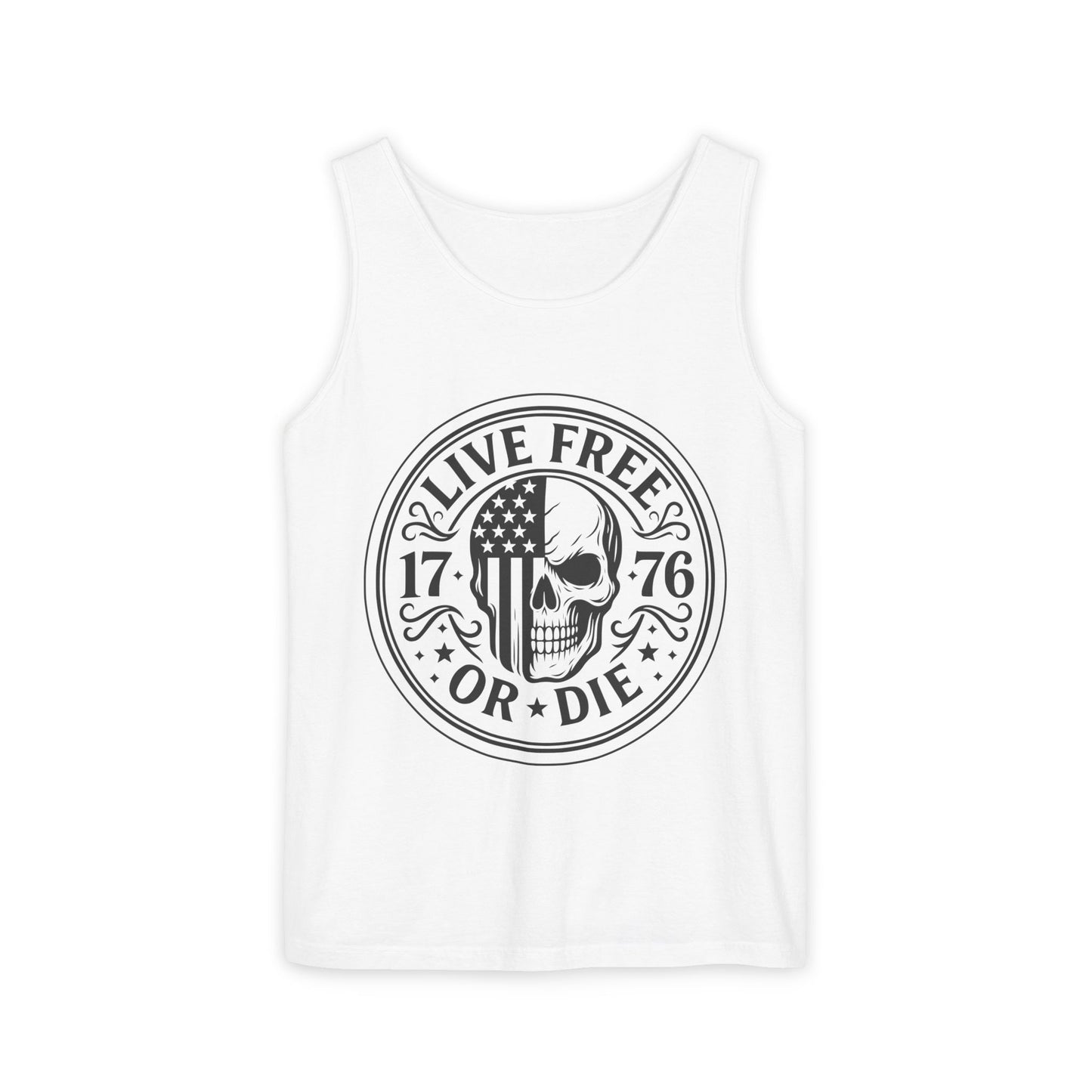 Live Free or Die Patriotic Skull Tank Top | 1776 American Freedom Shirt