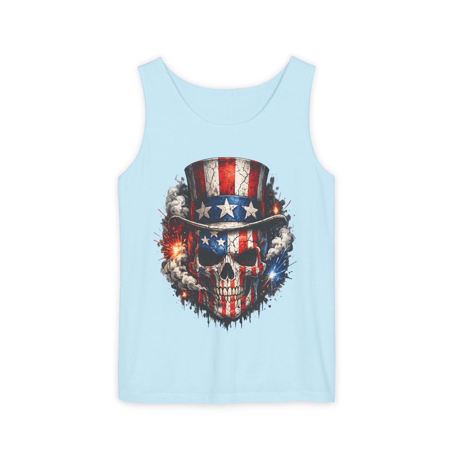 Patriotic Skull Tank Top with Uncle Sam Hat | American Flag 4th of July Shirt