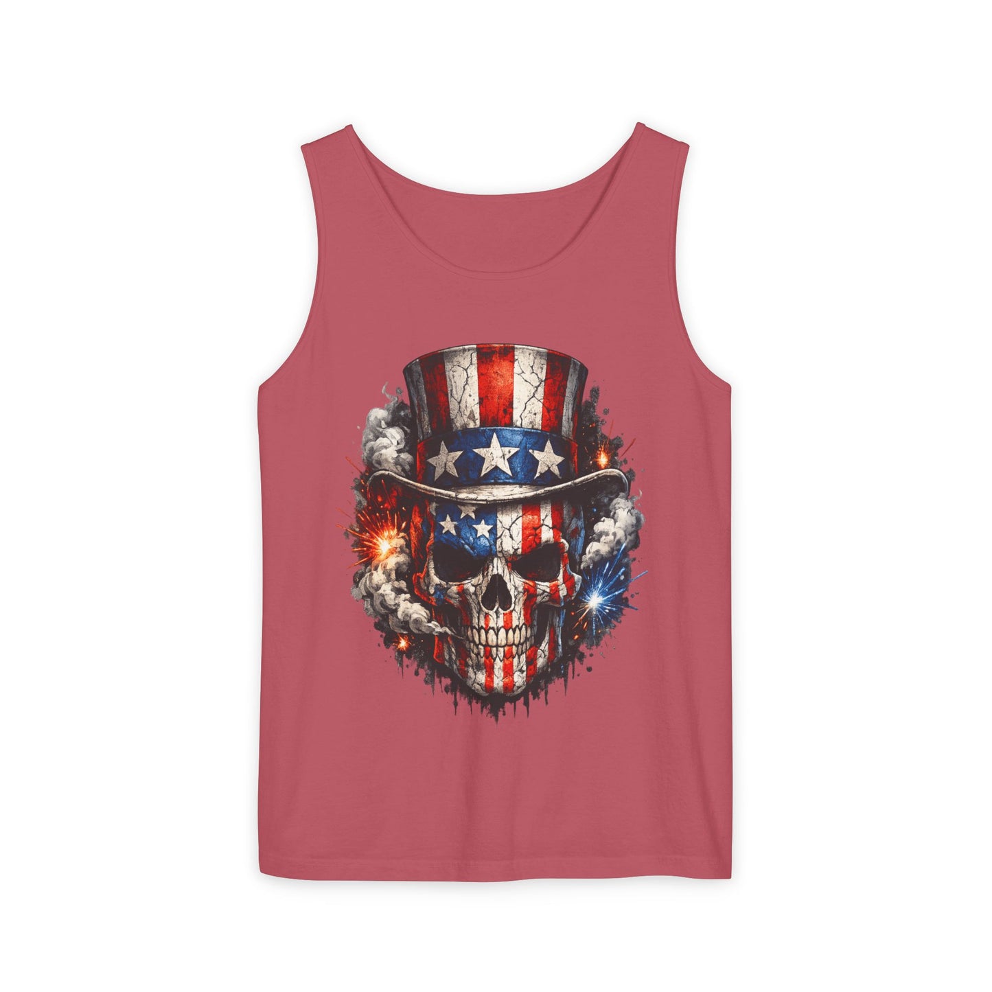 Patriotic Skull Tank Top with Uncle Sam Hat | American Flag 4th of July Shirt