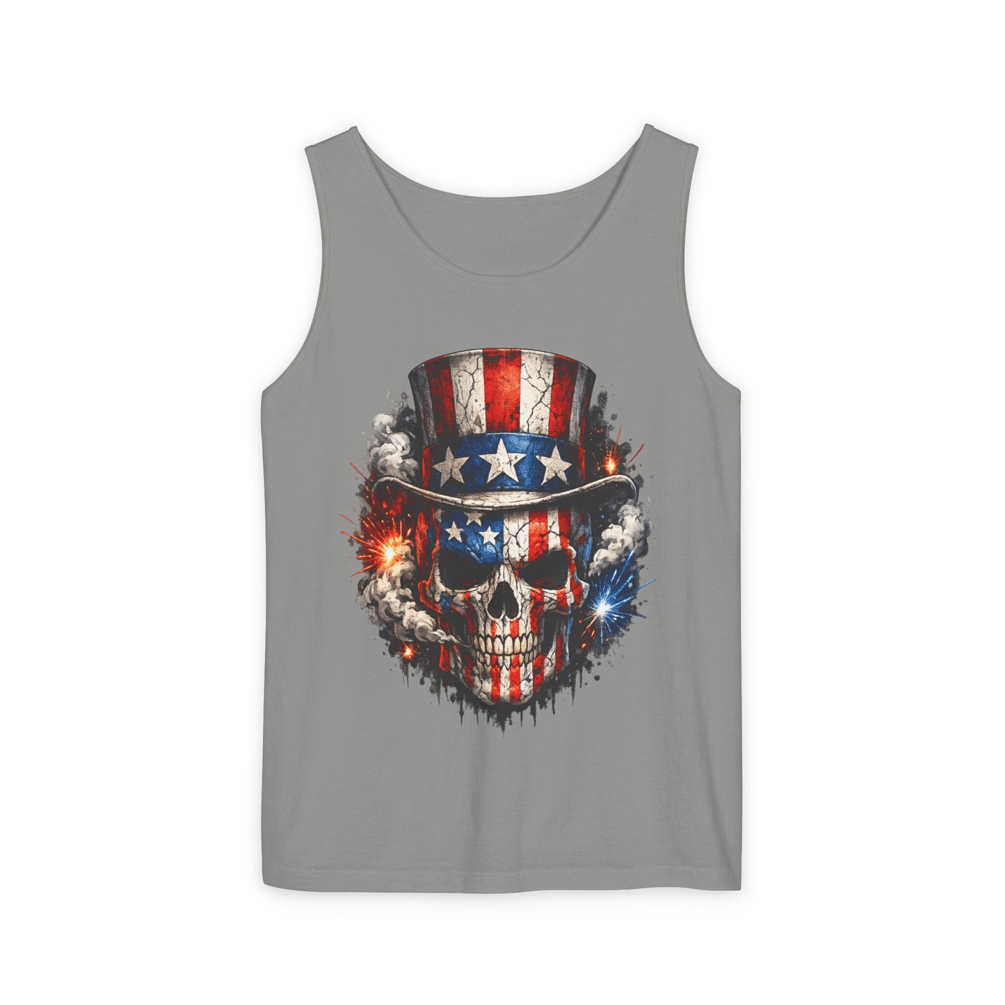 Patriotic Skull Tank Top with Uncle Sam Hat | American Flag 4th of July Shirt