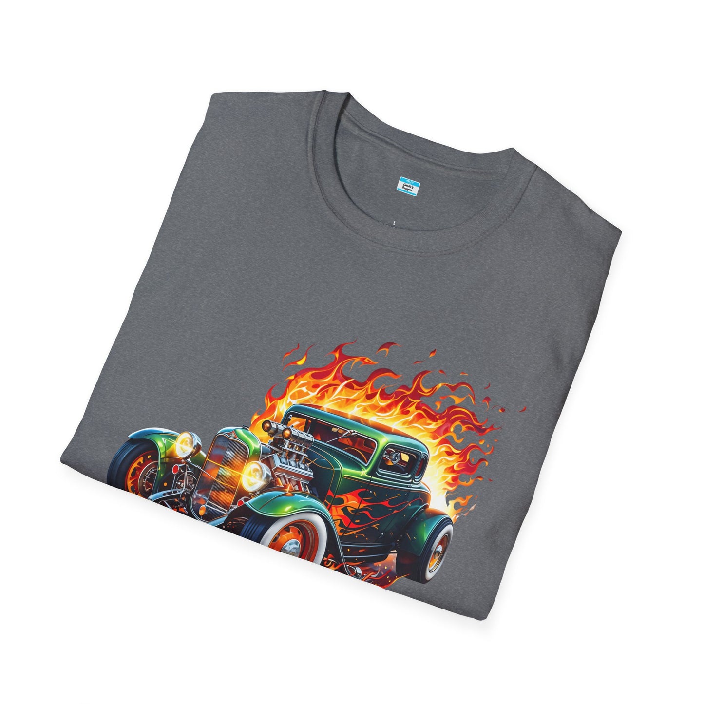 Hot Rod Flaming Car “Warning: Runs Hot!” Unisex Tee