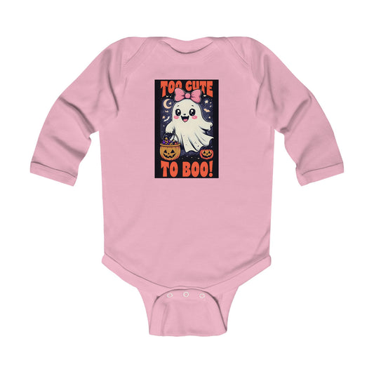 Too Cute to Boo – Baby Girl Halloween Onesie with Ghost and Pumpkins