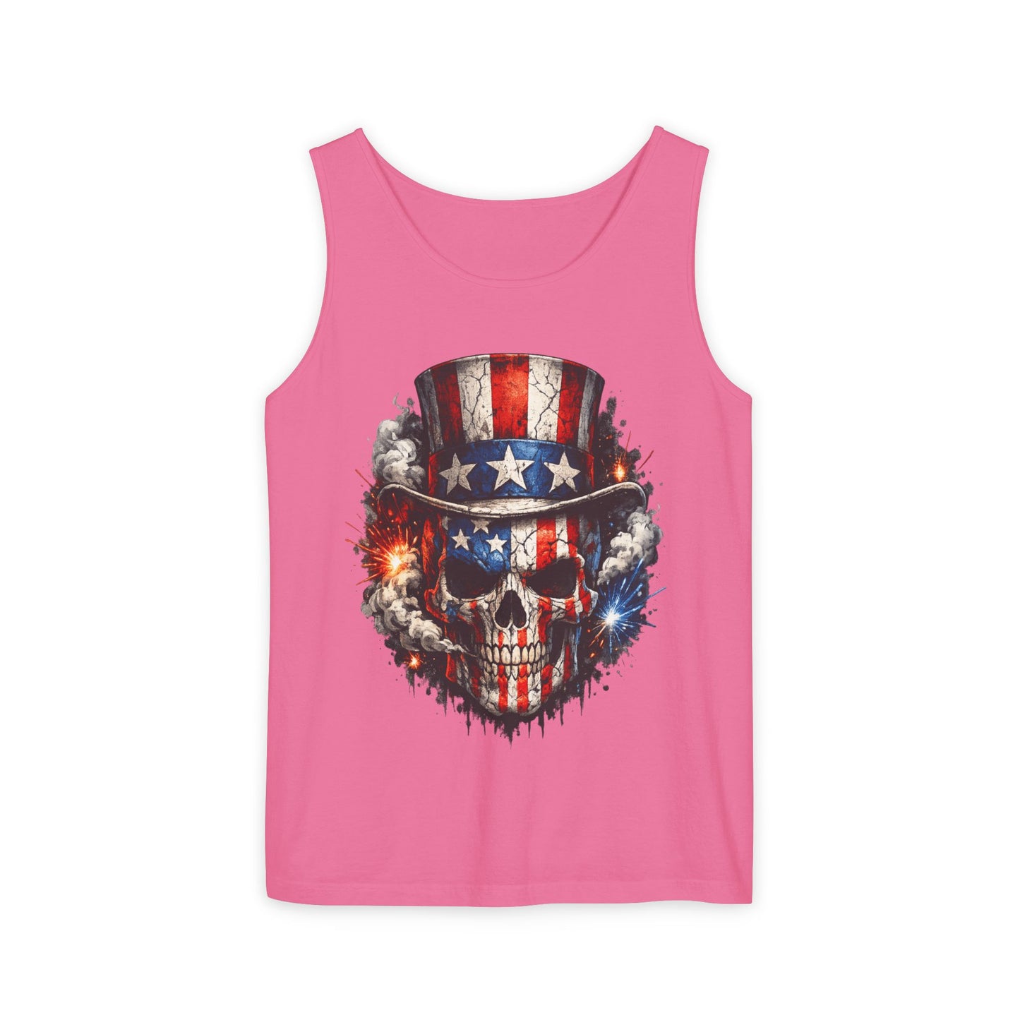 Patriotic Skull Tank Top with Uncle Sam Hat | American Flag 4th of July Shirt