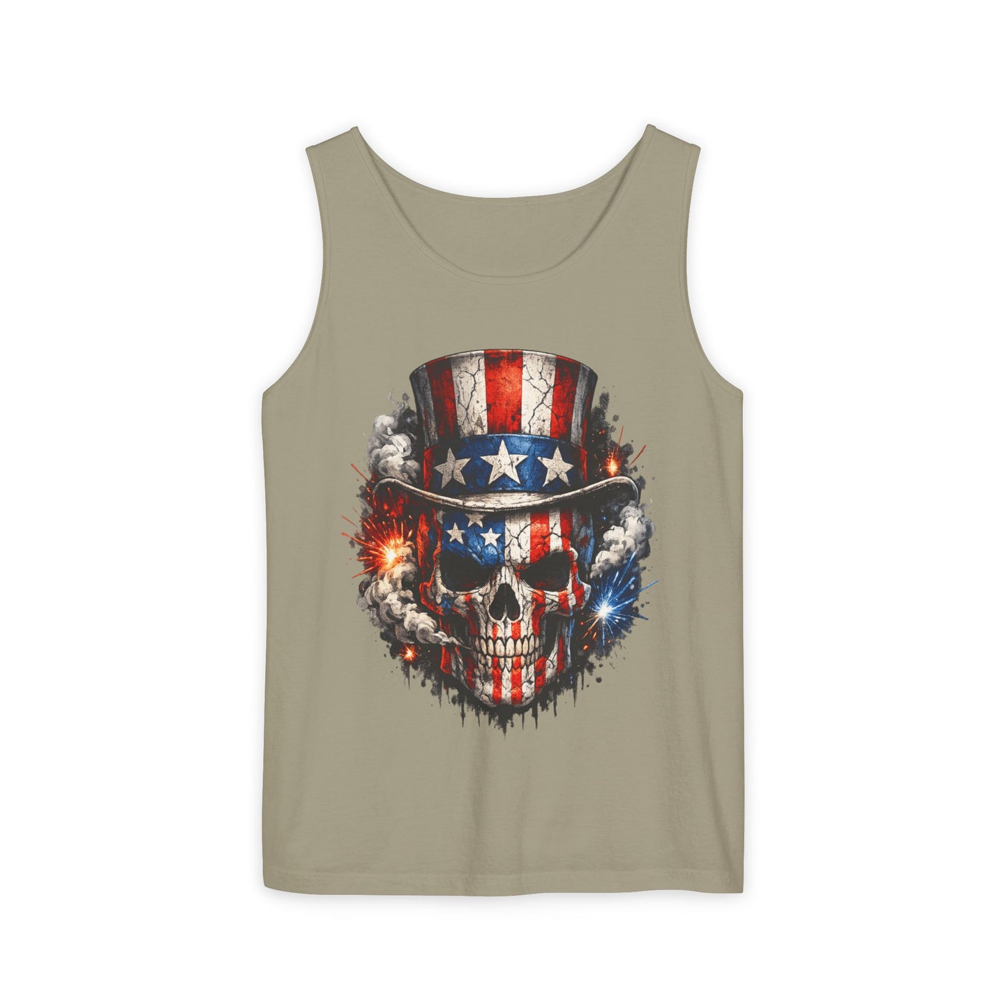 Patriotic Skull Tank Top with Uncle Sam Hat | American Flag 4th of July Shirt