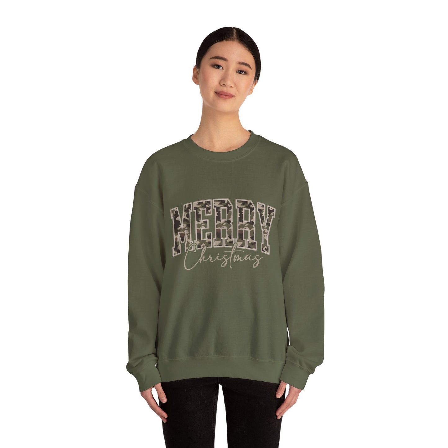 Merry Christmas Camo Sweatshirt – Cozy Holiday Pullover for Men & Women