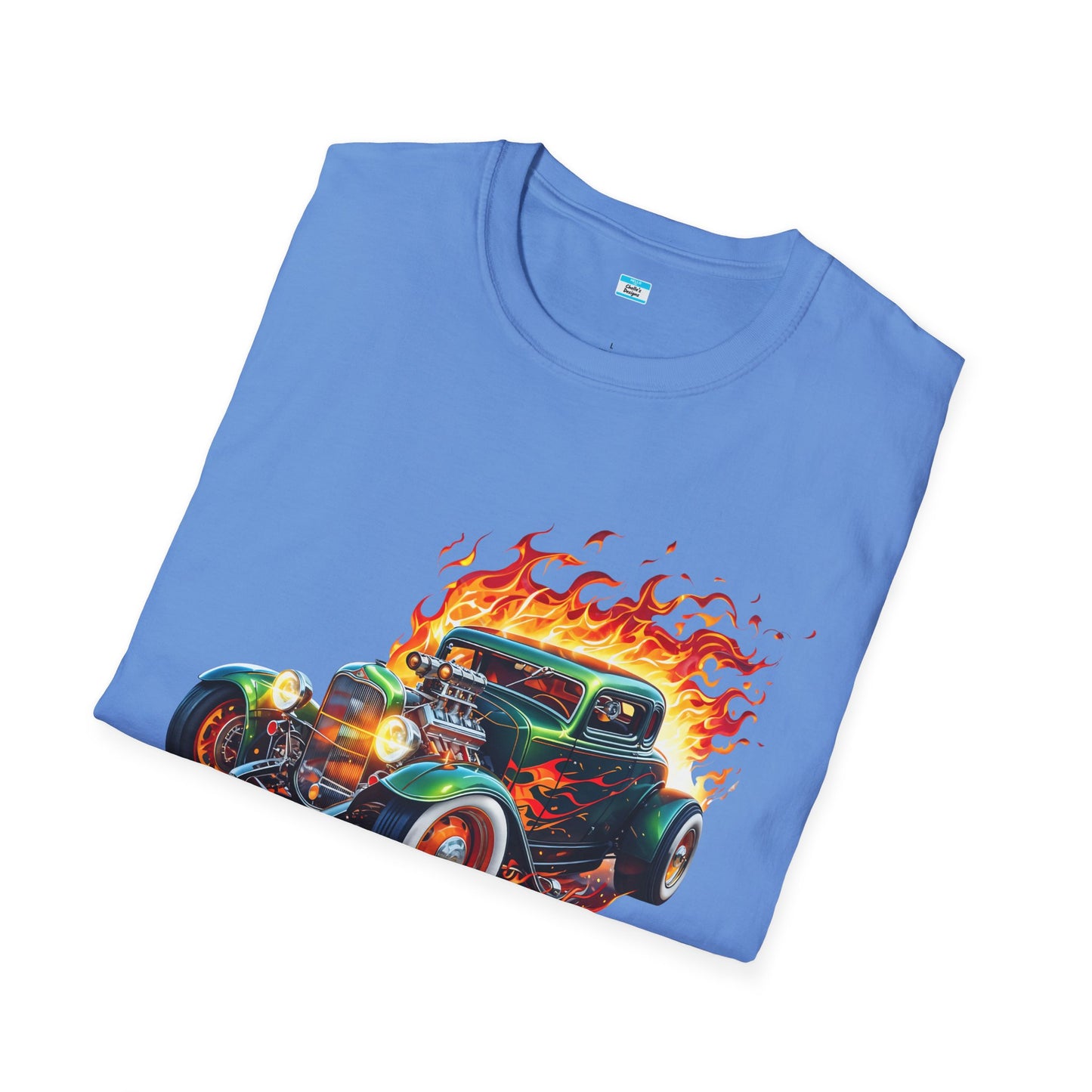 Hot Rod Flaming Car “Warning: Runs Hot!” Unisex Tee