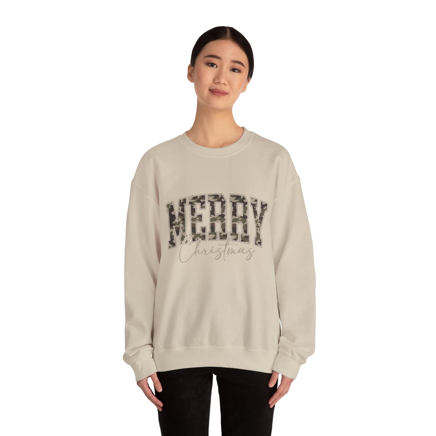 Merry Christmas Camo Sweatshirt – Cozy Holiday Pullover for Men & Women