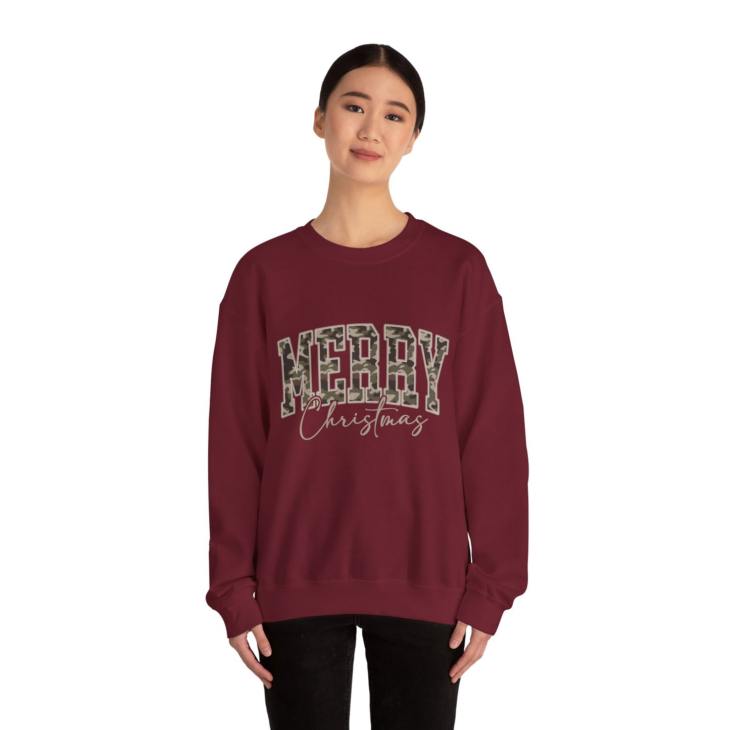Merry Christmas Camo Sweatshirt – Cozy Holiday Pullover for Men & Women