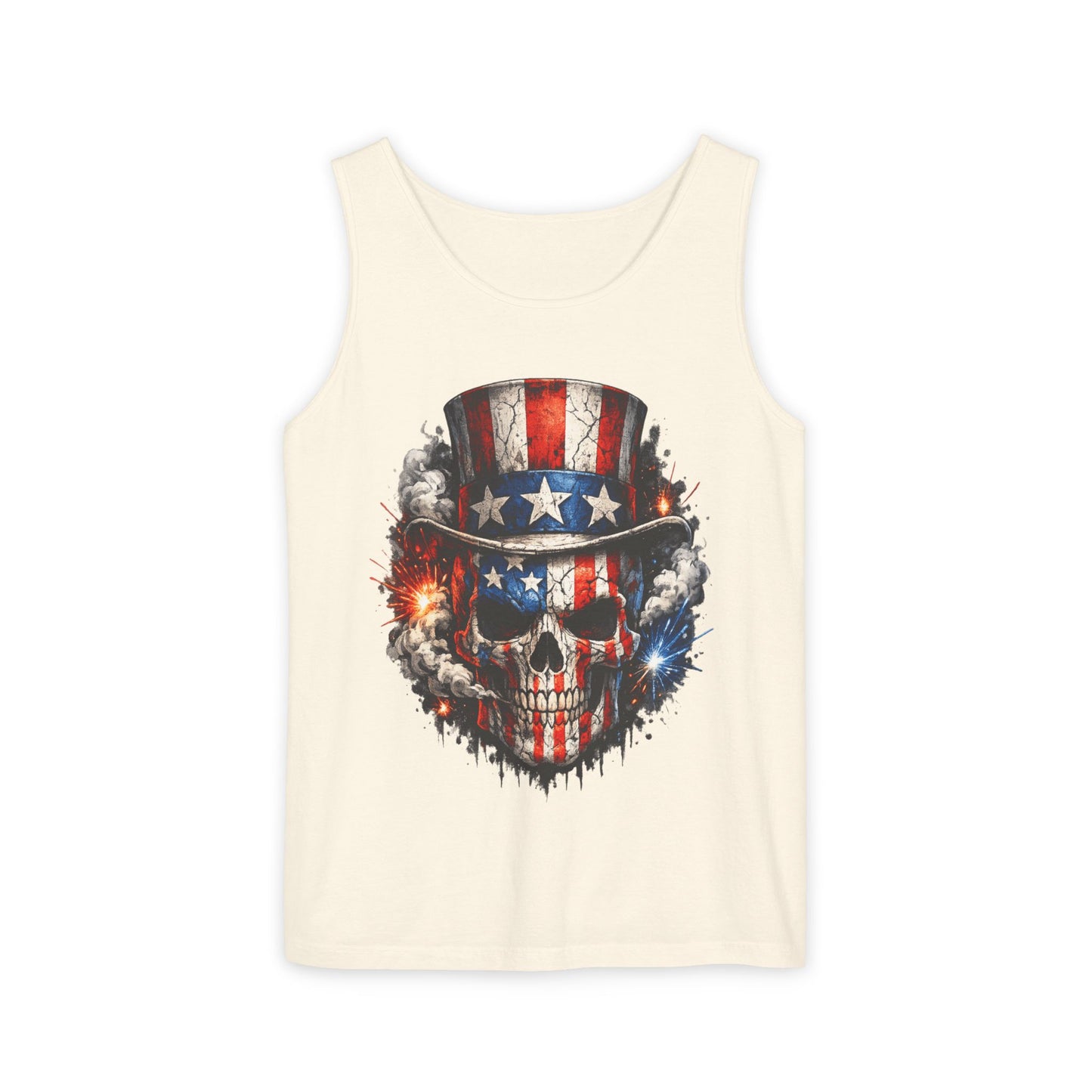 Patriotic Skull Tank Top with Uncle Sam Hat | American Flag 4th of July Shirt