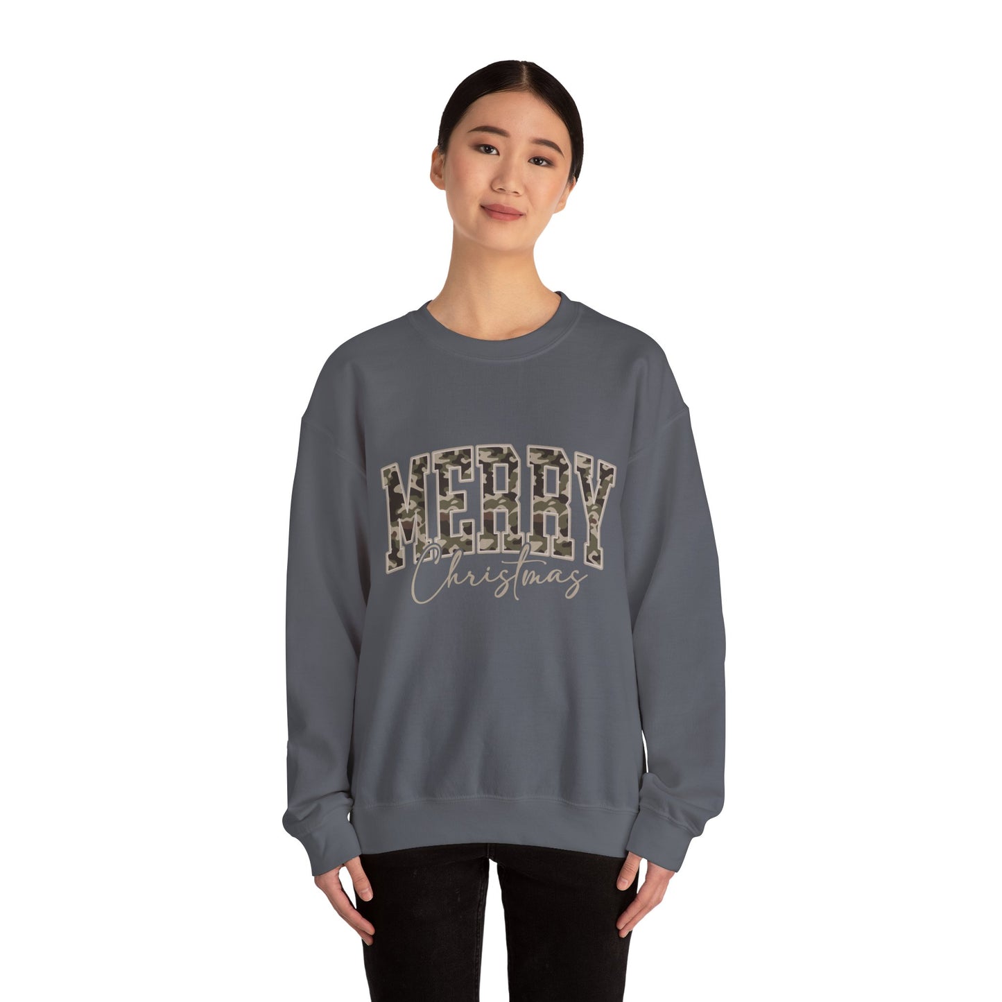Merry Christmas Camo Sweatshirt – Cozy Holiday Pullover for Men & Women
