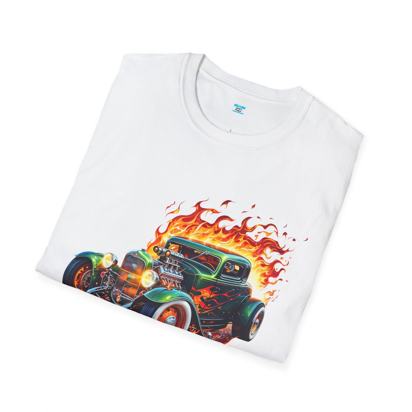 Hot Rod Flaming Car “Warning: Runs Hot!” Unisex Tee