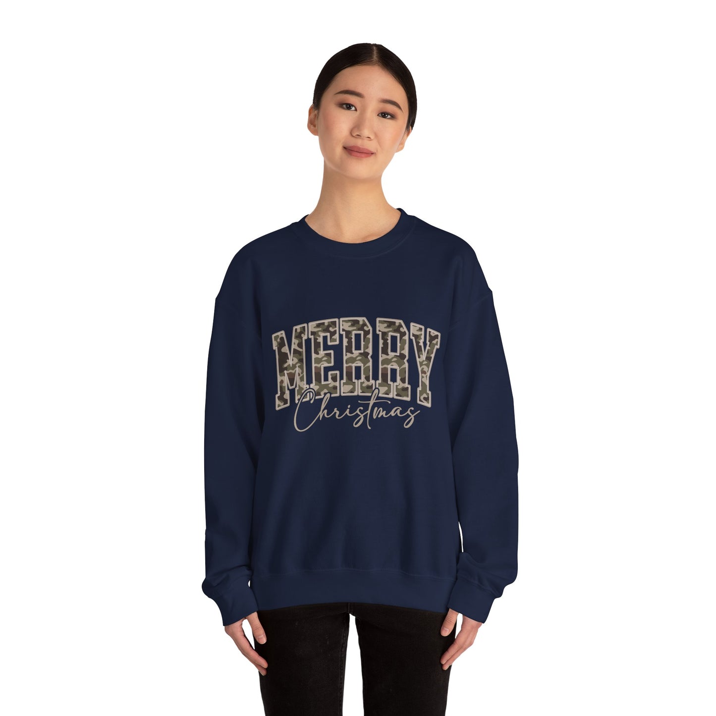 Merry Christmas Camo Sweatshirt – Cozy Holiday Pullover for Men & Women