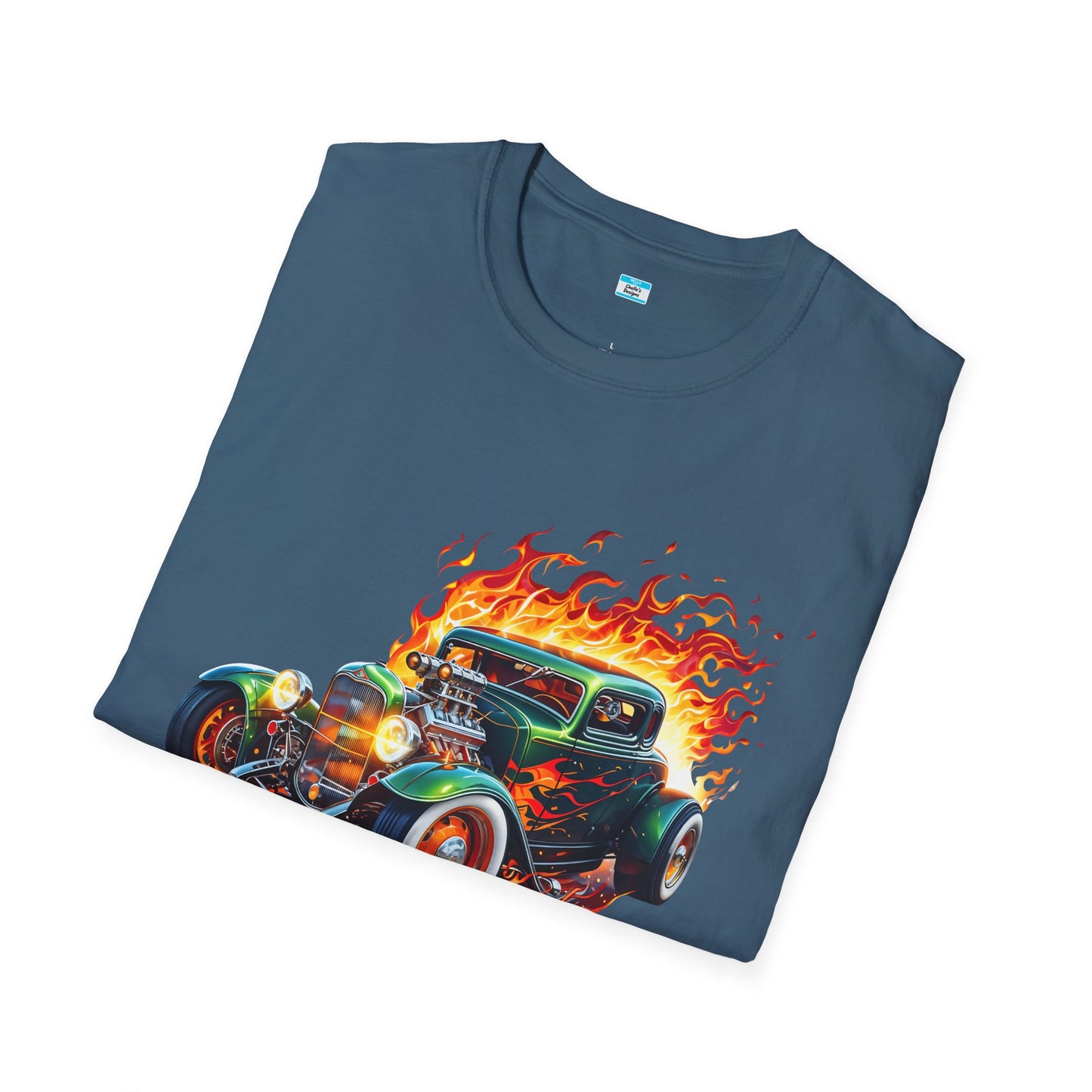 Hot Rod Flaming Car “Warning: Runs Hot!” Unisex Tee