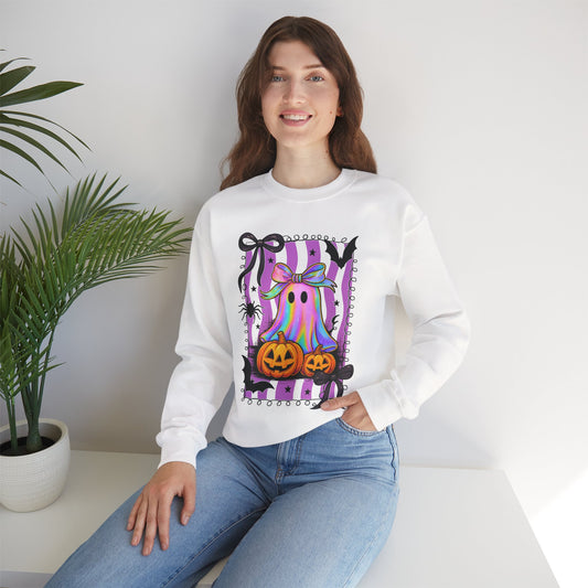 Pastel Ghost Halloween Sweatshirt | Kawaii Spooky Cute Oversized Crewneck with Pumpkins