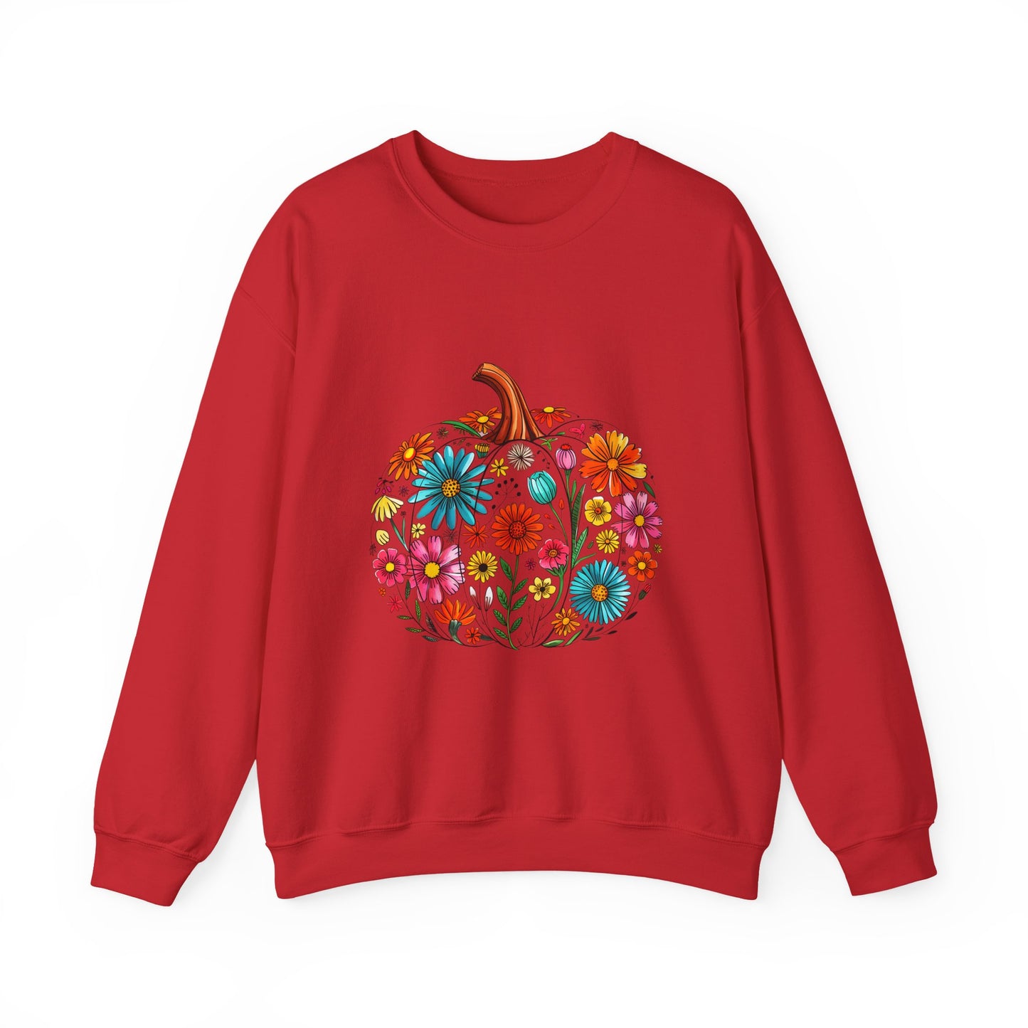 Floral Pumpkin Fall Sweatshirt | Cozy Boho Autumn Crewneck with Colorful Flowers
