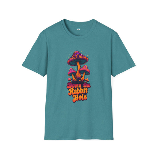 Down the Rabbit Hole T-Shirt – Trippy Psychedelic Mushroom Graphic Tee